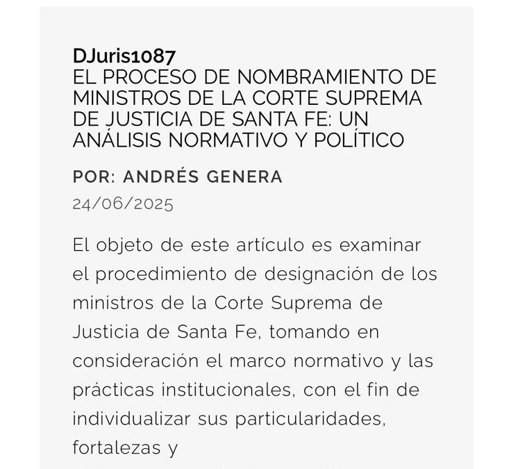 El proceso de nombramiento de ministros de la Corte Suprema de Justicia de Santa Fe: un análisis normativo y político